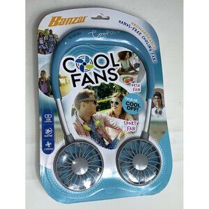Banzai Cool Fans Portable Hanging Neck Sport USB Rechargeable Personal Blue Gray